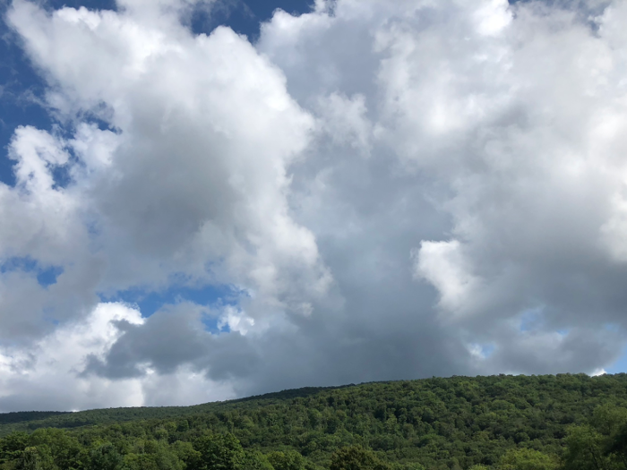 Speaking of lovely, after some miserable summer weather in the Northeast, I had spectacular skies for my drive into the Catskills.