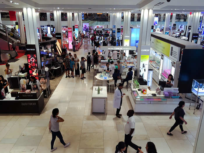 The makeup department was huge. There were branded displays for every mid- and high-tier makeup brand I could think of, with employees standing by each display to offer perfume samples.