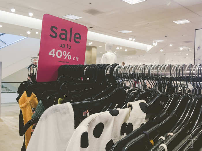 Sale racks were scattered throughout the floor. Even at 40% off, most products still cost well above $100.