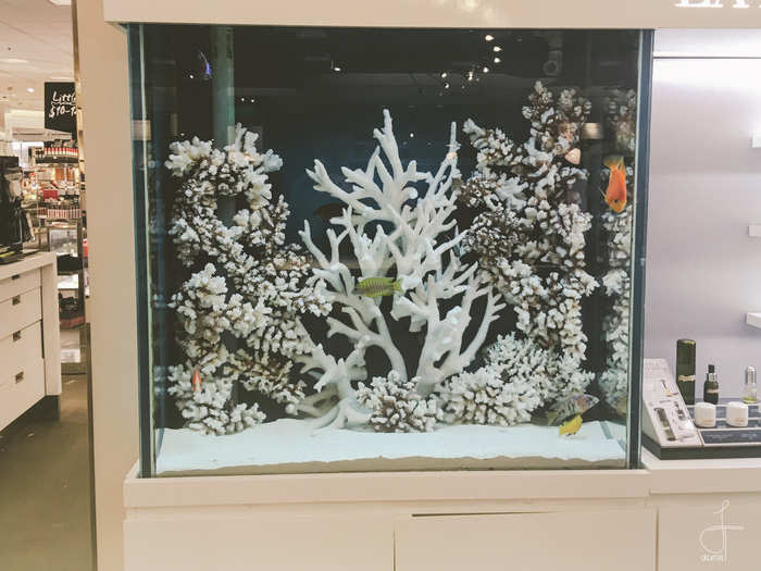 Some of the cosmetics displays were over-the-top. The Lancôme counter, for example, had a fish tank as part of the display.