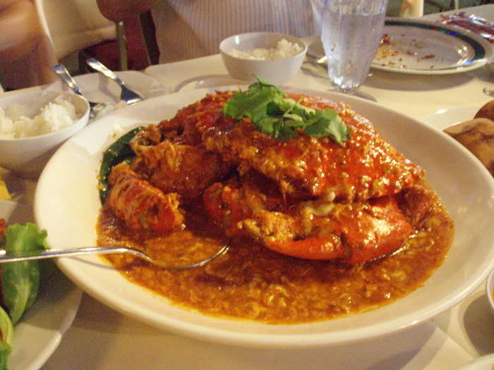 And, many of the restaurants serve chili crab, perhaps one of the most hyped Singaporean dishes. Hefty mud crabs are cooked in sweet, savory tomato-chili sauce. It