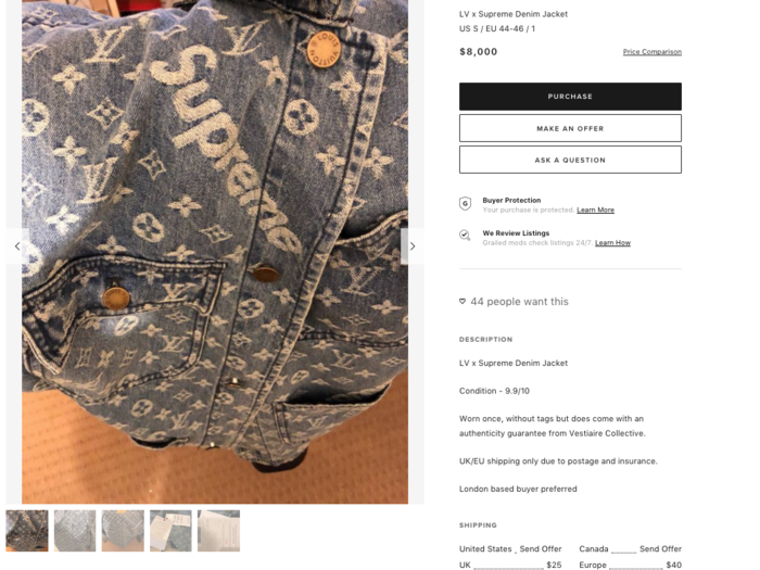 Fashion lv supreme denim jacket price