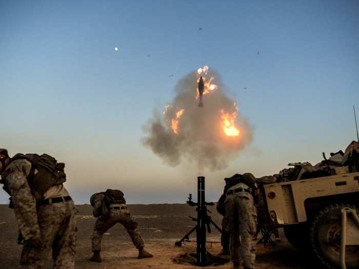 "The U.S. Marines own and operate many weapons systems, including the M777 howitzer ... and the 120mm mortar system pictured," OIR said.