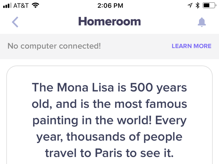 The app provides a bit of context for the problem, noting the historical importance of the Mona Lisa.