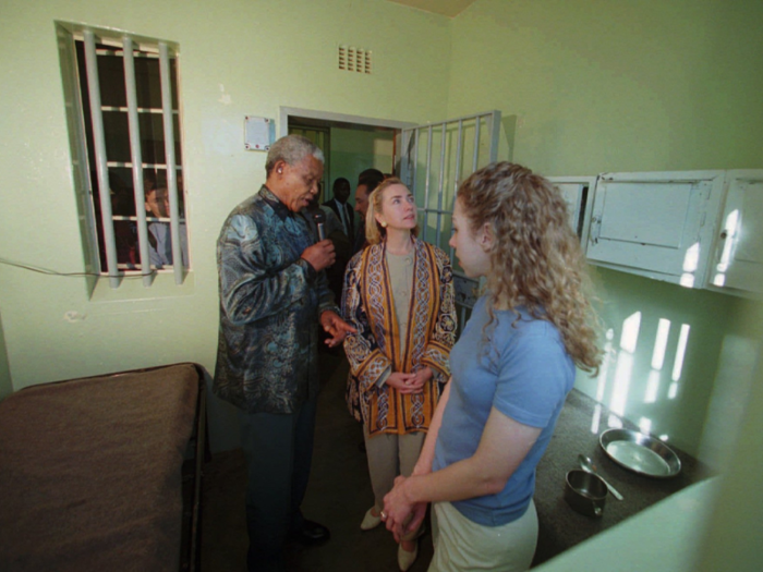 Mandela gave them a personal tour of the Robben Island jail and cell where he served part of his 27-year sentence.