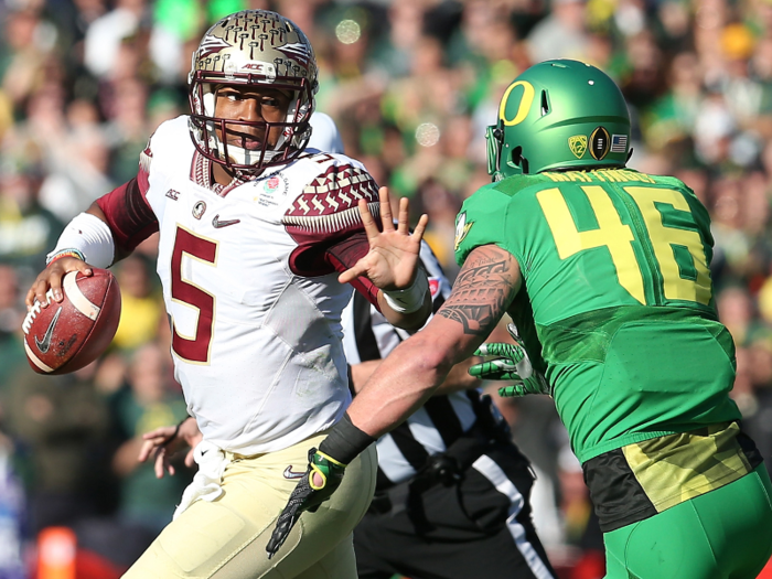 In 2013, Jameis Winston led Florida State to an undefeated season and a national championship win over Auburn. He won nearly 80% of the Heisman vote.