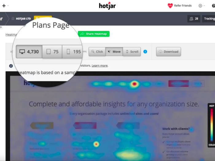 HotJar: a tool that tells markets what users are interested in by tracking clicks, taps and scrolling behavior.