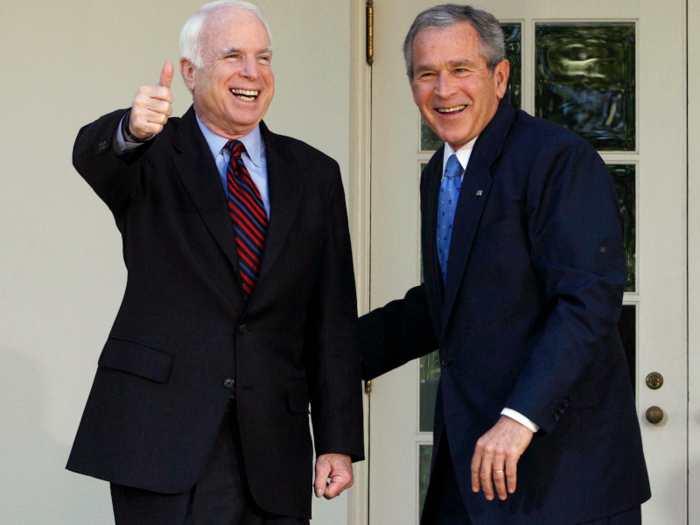 After losing several states in the primaries to then-Gov. George W. Bush, McCain withdrew and endorsed Bush.