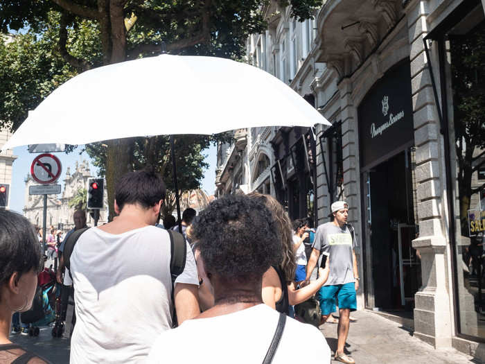 The line was scalding in the summer sun, but, thankfully, Livraria Lello employees were handing out umbrellas to shade people from the sun. It was a nice gesture when you are feeling like tourist cattle.