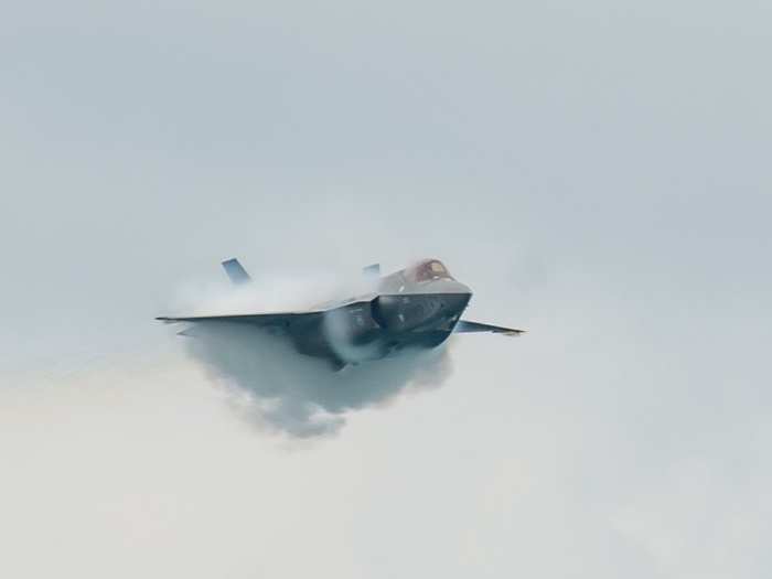 Vapor was clearly visible around the F-35 during a high-speed pass over the lake.