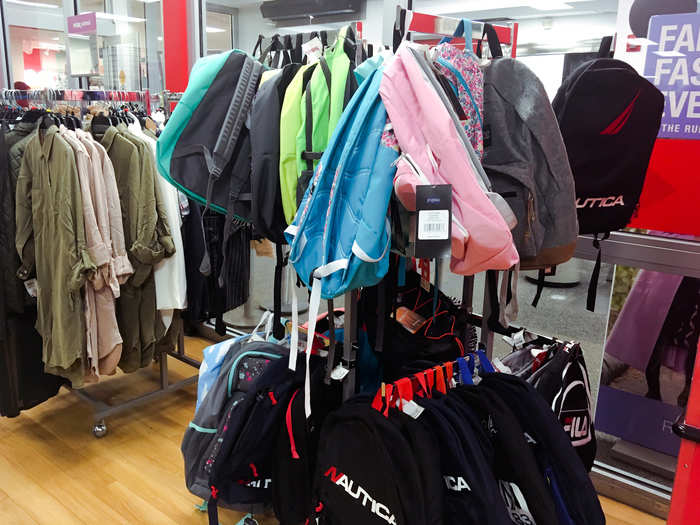 Right near the entrance were backpacks and back to school deals on t-shirts and jackets.