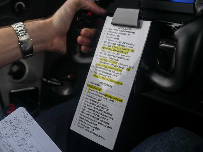 He kept a laminated checklist attached to the yoke to help guide him.