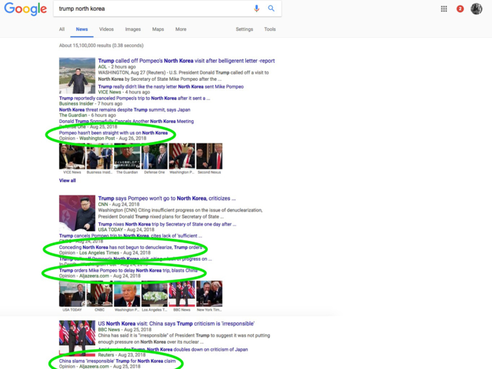 When searching "Trump North Korea," you