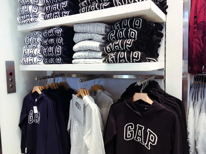 Gap sold its logo hoodies for $40, but they were 40% off, as was most of the store.