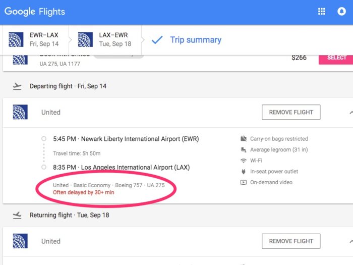 Google Flights can predict delays.