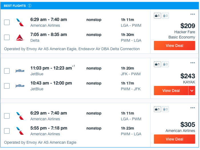 Both Kayak and Google Flights show you what they think are the best flights.