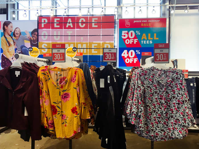 Old Navy had a huge variety of styles throughout the store, as it was clearing out summer inventory to make way for fall.