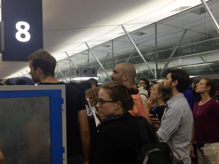 By 9:30 p.m., tensions were high. Hordes of passengers had surrounded the gate agent at this point. He still had no answers for us.