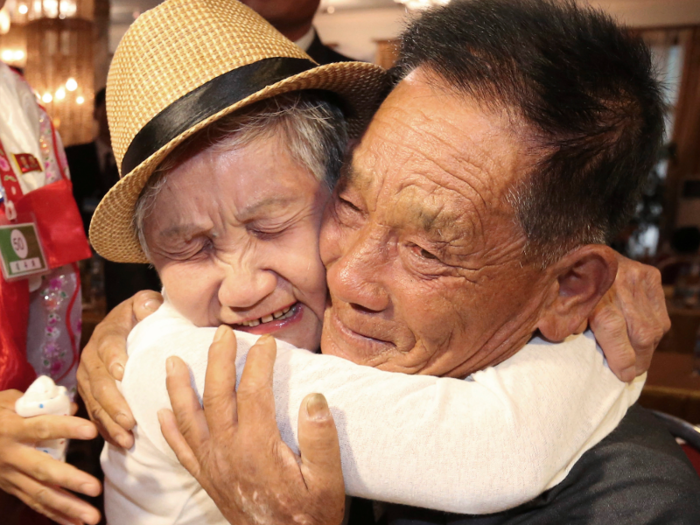 Lee Geum-seom, 92, of South Korea, got to hug her son Ri Sang-chol, a 71-year-old North Korean, for the first time in more than 60 years.