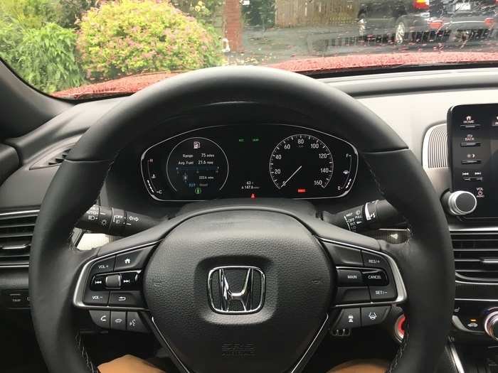 7. Digital gauge cluster: The Accord features a semi-digital instrument cluster. On the right is a traditional analog speedometer while the left side of the screen is a configurable digital readout.