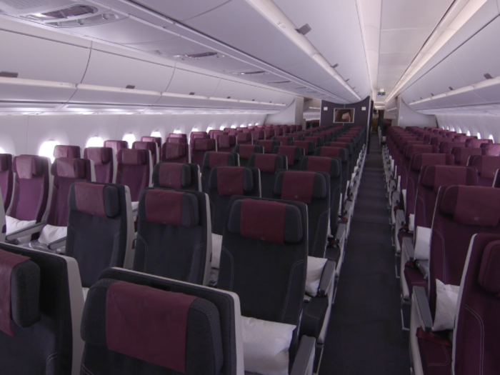 There are nine seats per row in a 3-3-3 configuration.