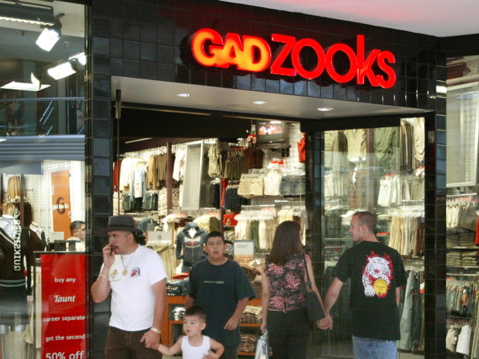 Gadzooks was a teen clothing store that was around from 1983 to 2005. It filed for bankruptcy in its final year and was purchased by Forever 21, which then closed all of the stores.