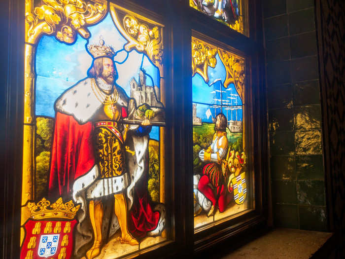 The interior of the chapel is an exquisite piece of Gothic architecture, but the most impressive thing to me was the stained glass window that covers one side of the chapel, shown here.