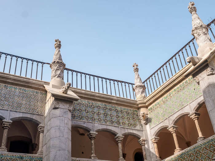 The interior of the palace is situated around an open courtyard. The space is adorned with azulejos, the Portuguese ceramic tile art that can be found all over the country.