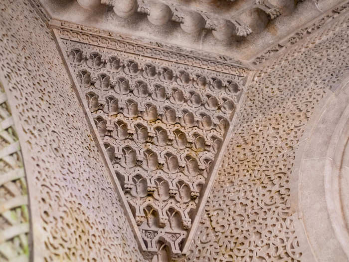 As I walked into the interior of the palace, I noticed that the mashup of styles extends to the smallest details, like this Moorish stonework.