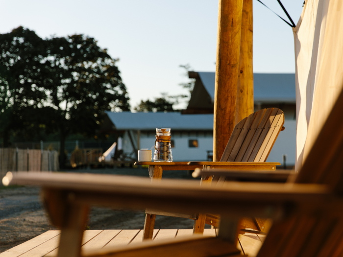 Guests can drink their morning coffee on their private deck.