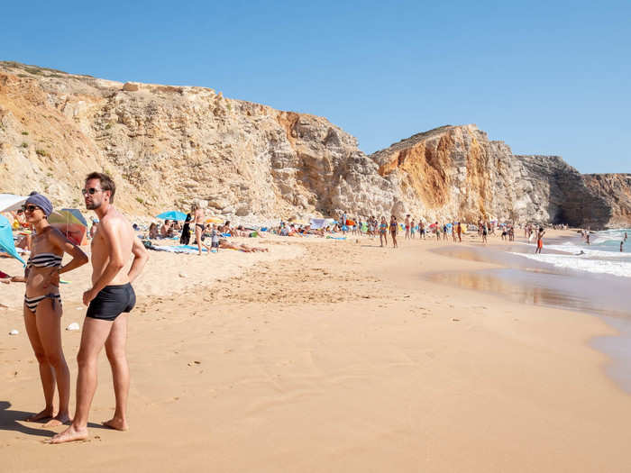 The beach was considerably quieter than those I found in Lagos and Portimao. I felt as though I was getting closer to my Portuguese beach ideal. Tonel is often used as a surfing beach, but as the waves were small that day, so surfers weren