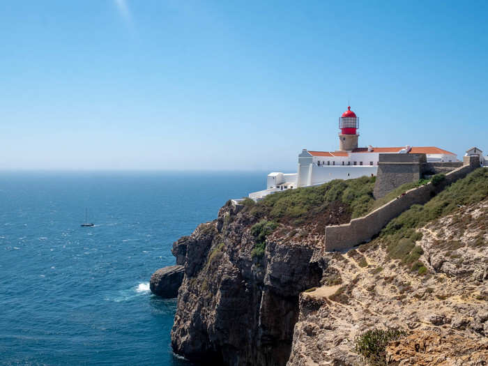 If you follow the cape to the end, you reach the Cabo de São Vicente lighthouse. It sits at the southwestern-most tip of Europe. Seafarers once nicknamed the cape as "the end of the world" because of the rock cliffs that mark the edge of the Atlantic Ocean.