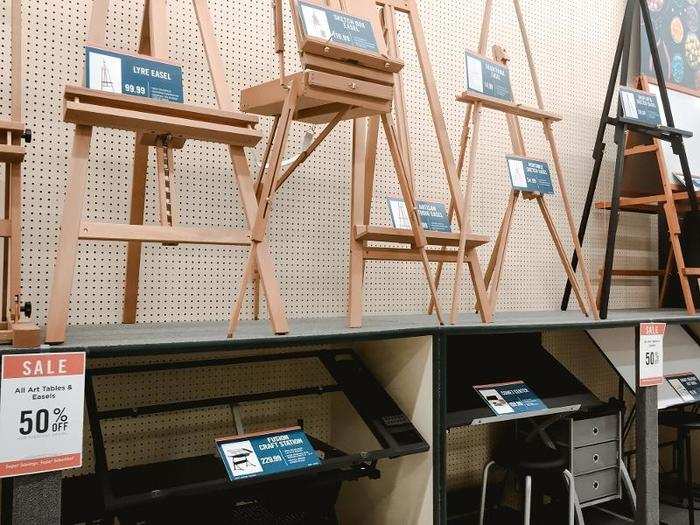 There were also easels and drawing desks, all of which were 50% off. Sale signs were everywhere throughout the store.