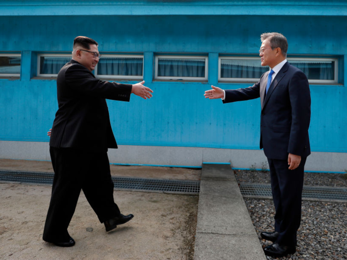 On April 27, 2018, following warmed relations after a successful Olympics, Kim met President Moon — marking the first time the leaders of North and South Korea met. As Kim crossed a demarcation line marking the border between the two countries, he also became the first North Korean leader to visit the South.