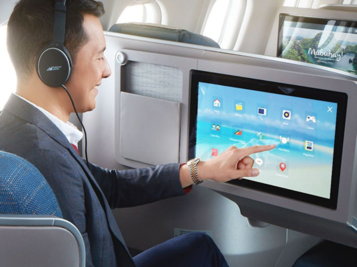 The A350 also has AC power outlets in Premium and Business Class, as well as an in-flight entertainment system with movies, TV shows and music, a selection of newspapers, and an in-flight magazine. In Business Class, the HD screens are 18.5 inches.