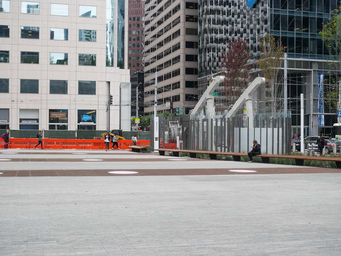 The glass elevator was included in the Transit Center project to encourage passerby on the street level to check out the city park above.