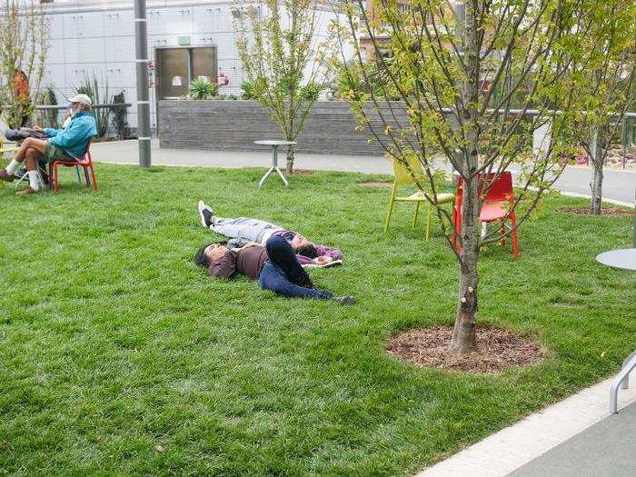 Parts of the space look grown-in already, and people are already taking advantage of them by relaxing in the grass.