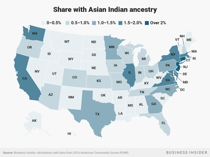 New Jersey and Connecticut have large Asian Indian populations