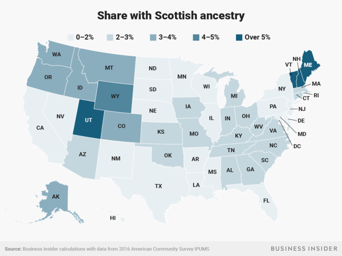 Scottish ancestry is common in the northeast and Utah