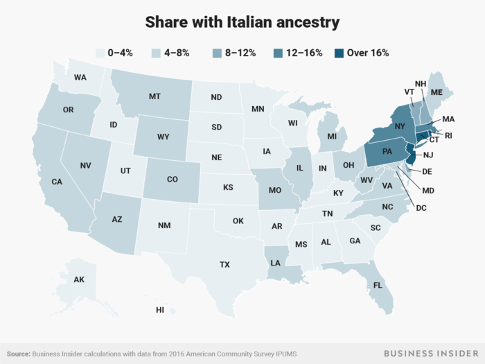 The mid-Atlantic region is home to many Americans of Italian ancestry