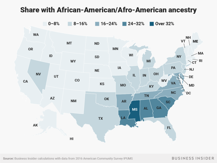 A large part of the African American and Afro-American population in the US lives in the south