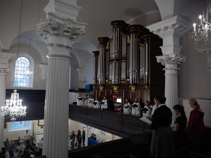 The organ is also on the second floor gallery, facing the alter. It