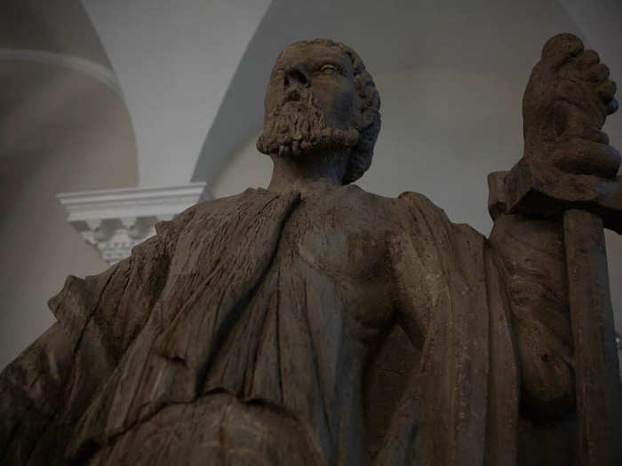 The original St. Paul statue, which hung above the niche outside, is also there. It was permanently removed in 2016 to preserve it.