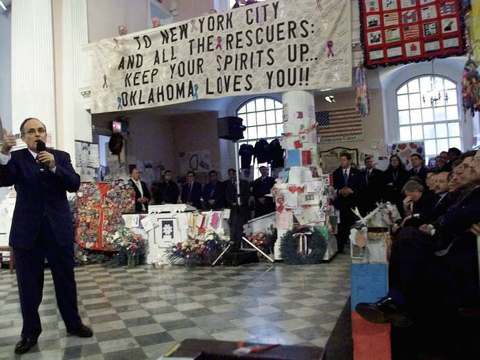 Then-New York City Mayor Rudy Giuliani gave his farewell speech at the chapel in December 2001.