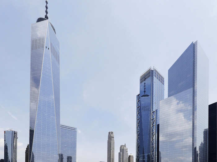 It took 3 World Trade Center another two years to be completed. This June 8, 2018 photo shows 3 World Trade Center, One World Trade Center, 4 World Trade Center, the 9/11 Memorial, and Liberty Park finally complete.