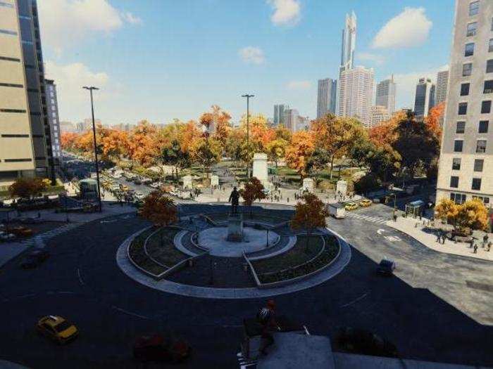 Columbus Circle, unlike Herald Square, is a large and serious attempt at re-creating the real life Columbus Circle — it