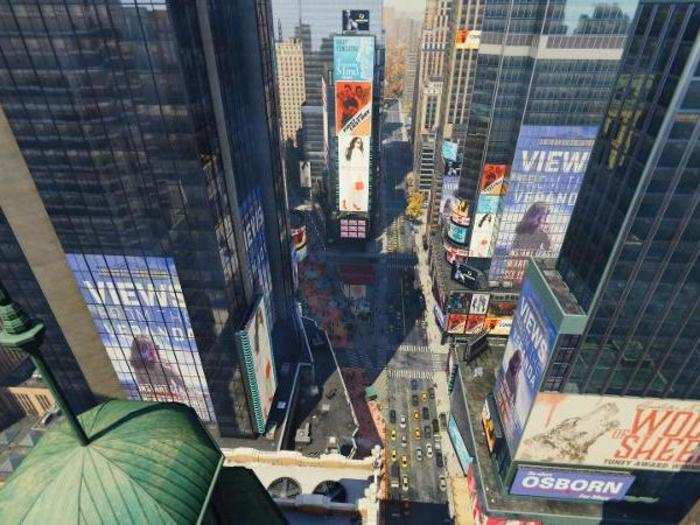 Massive screens with advertisements surround Times Square in-game, just like the real thing.