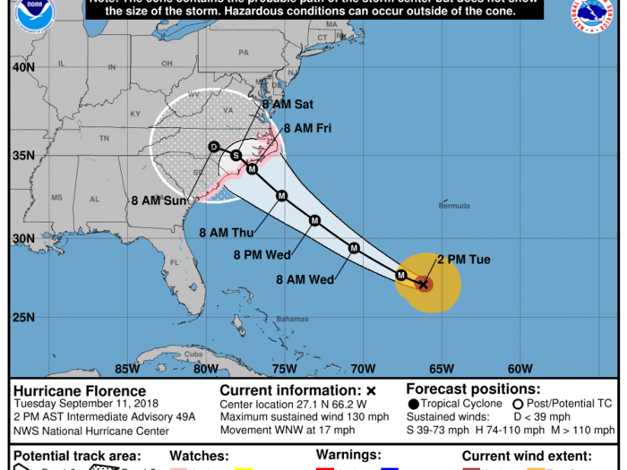 As of Tuesday afternoon, forecasters are predicting the storm will make landfall in North Carolina on Friday.