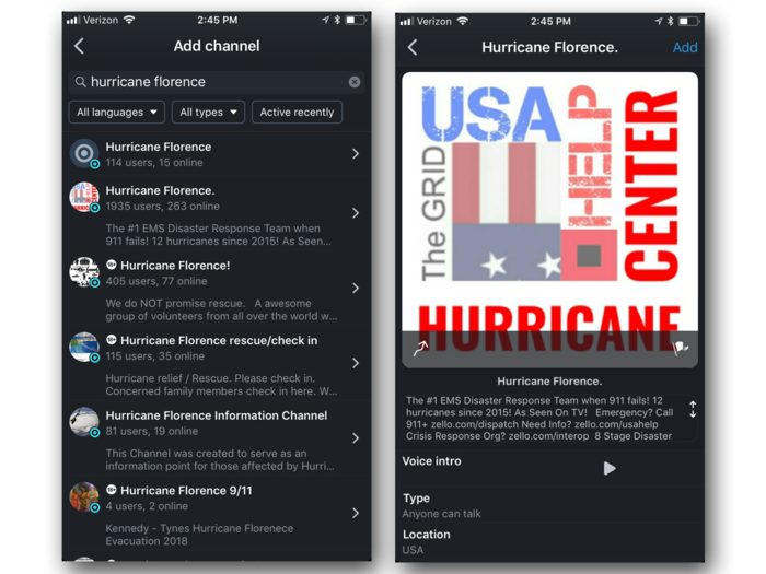 You can also search for a specific topic, like Hurricane Florence. When you click on a channel, you
