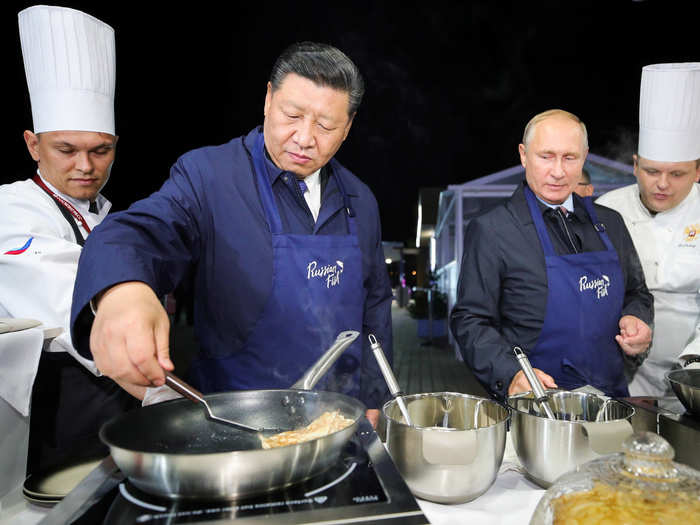 It was the second time the pair have cooked together. When Putin visited China in June, he learned how to make dumplings, which Xi then tasted.